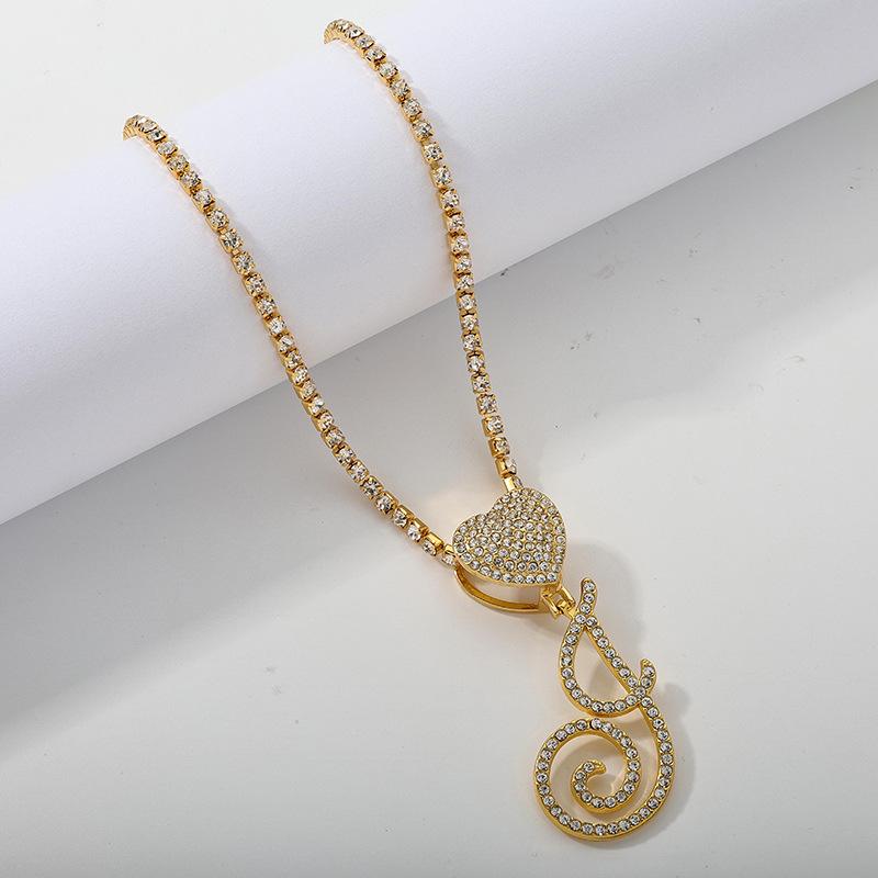 26 Flower Letter Necklace: Hip Hop Heart Pendant with Full Diamond Inlaid Tennis Chain for Women