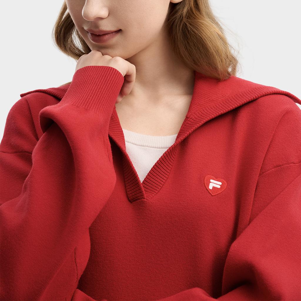 Fila CNY Fashion Simple Basic Sweet Cute Versatile Casual Comfortable Loose Knit Half-Zip Blush Sweater Women Sweater Red F11W619404FPK