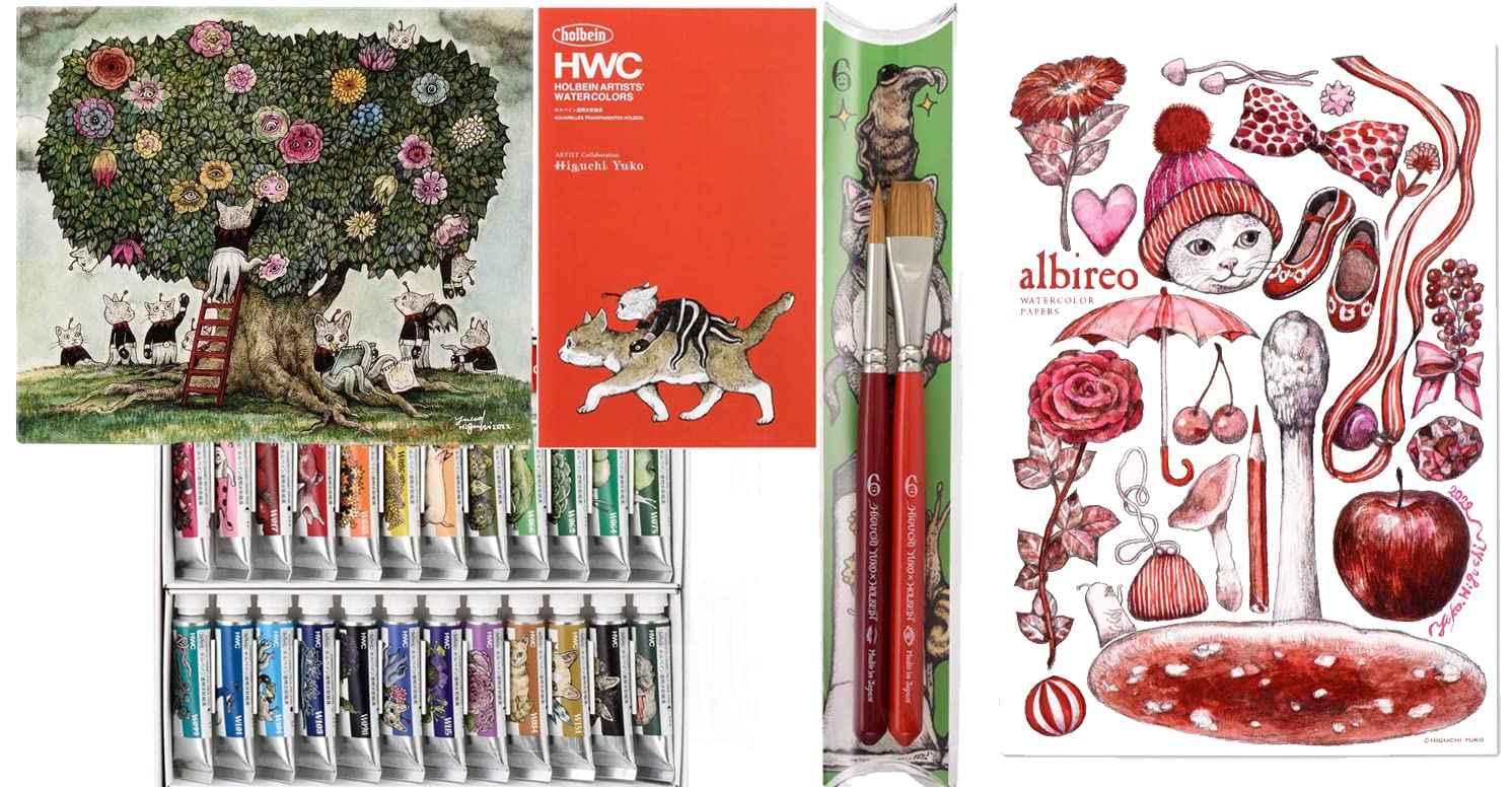 

HIGUCHI YUKO x Holbein A limited deluxe set of three transparent watercolors by Yuko Higuchi transparent 24 colors special albireo watercolor paper