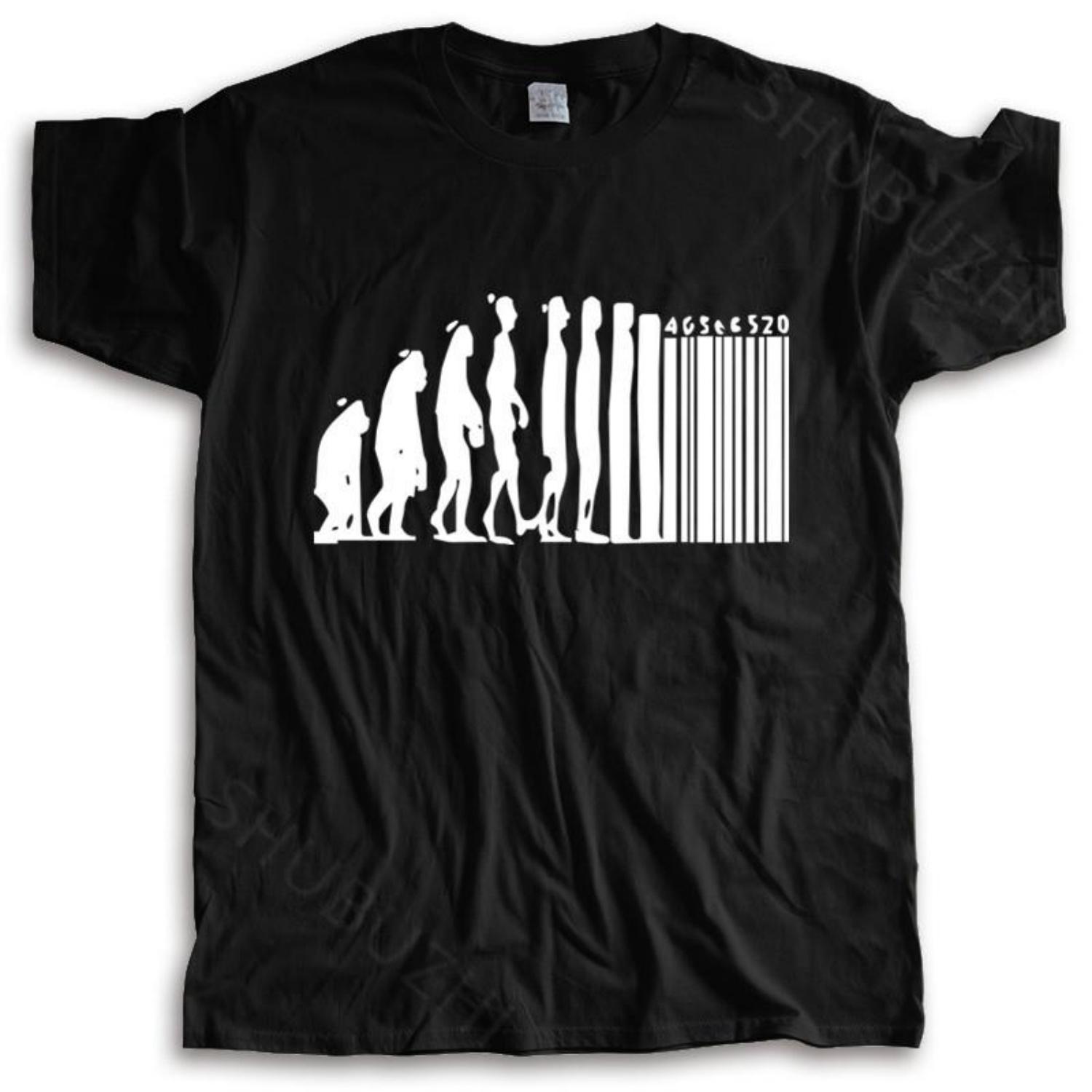 Human Evolution Banksy Mankind Monkey Barcode Capitalism Anarchy New T Shirt Black Tops for Men Retro T Shirts Fashion Tee-shirt S