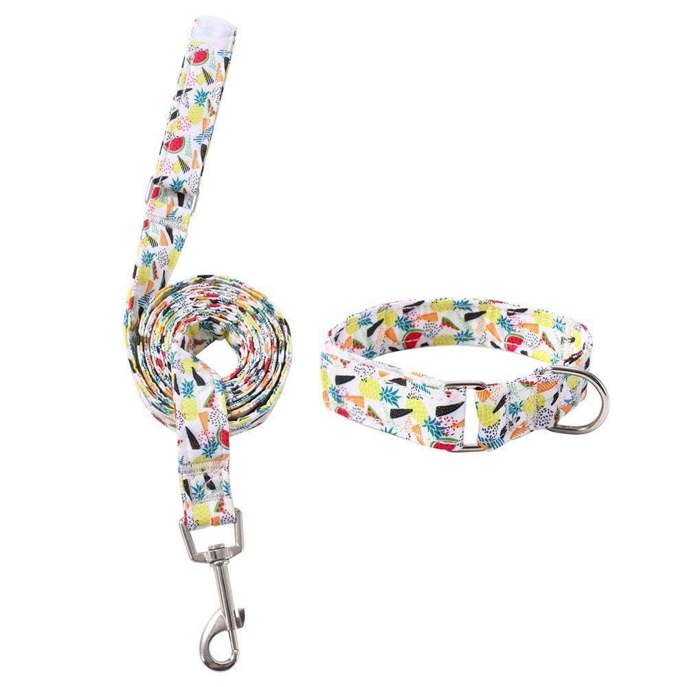 Thick Rope Dog Collar with Leash Flower Print Pet Collars Combo  Small Medium Large Dogs