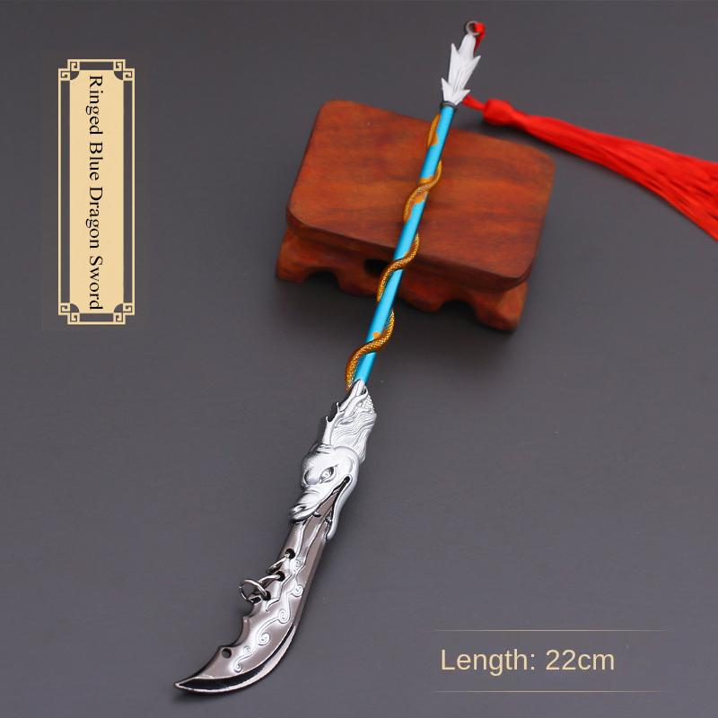 22cm Gold Spear Full Metal Lance Ancient Cold Weapon Model Ornament Toys for Men Boy Child Replica Miniatures With Fringe