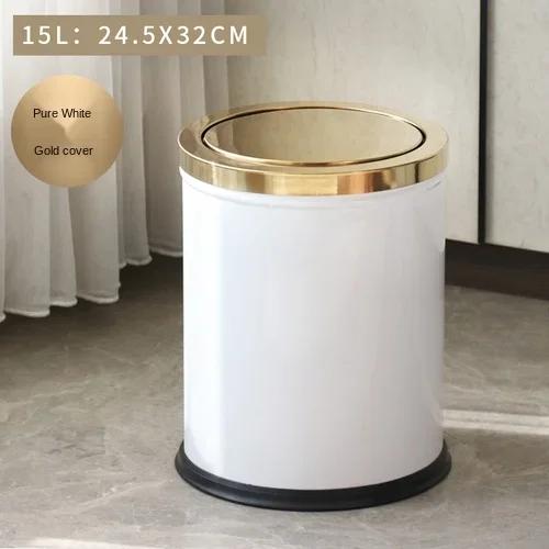 Stainless Steel Trash Can Shake Cover Home Bathroom Kitchen Living Room Flip Light Luxury with Gold Large