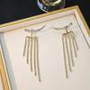 Silver Needle Long Tassel Full Diamond Stud Earrings: Versatile Curved Design for an Elegant and Fairy-like Look