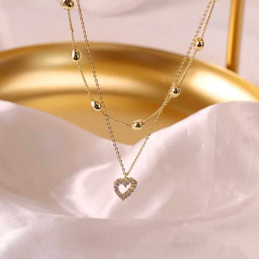 

Korean Temperament Girls Double Layer Women Heart Chain Choker Fashion Jewelry Necklace