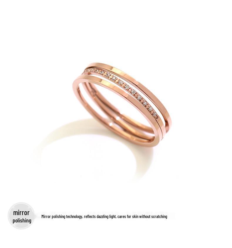 Korean Three-Layer Diagonal Micro-Diamond Titanium Steel Ring - Fashionable Index Finger Jewelry
