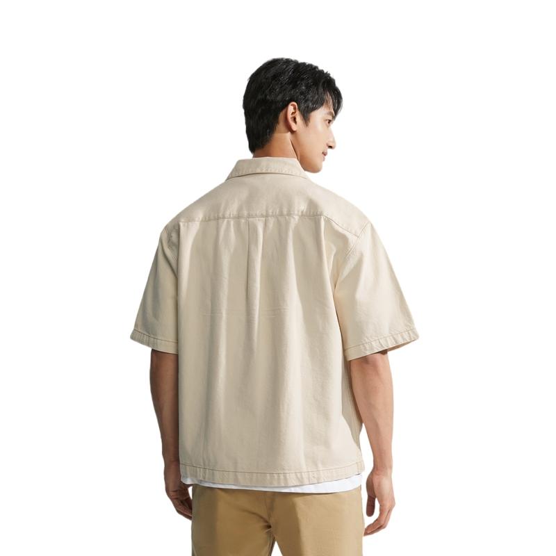 Calvin Klein Solid Color Square Pocket Single-Breasted Short Sleeve Shirt Men Tops Light-Khaki 40MM729-CXX