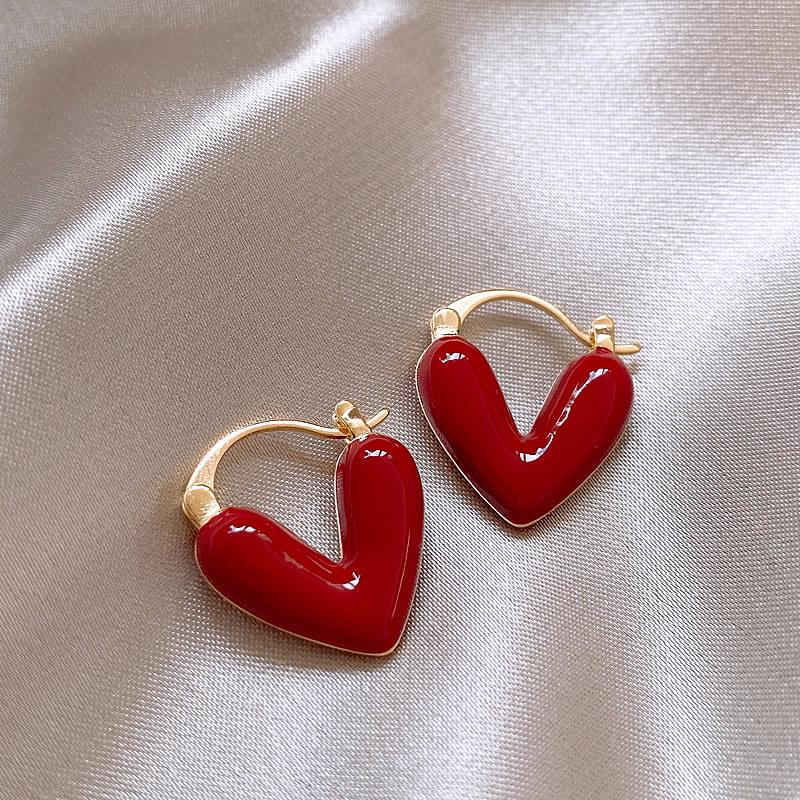 Orecchini pendenti geometrici a forma di cuore di fragola rossi: Elegante Gioielli Aghi d'Argento Retrò