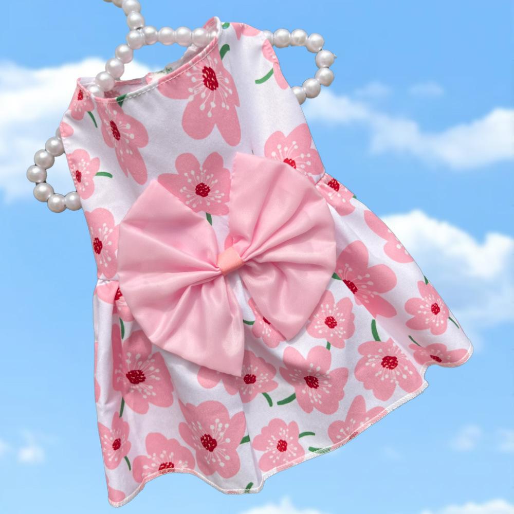

Puppy Princess Dress Summer Kitten Pet Skirt Cute Floral Printed Bow Dog Dresses For Small Medium Puppy Clothing Pet Supplies XS розовый