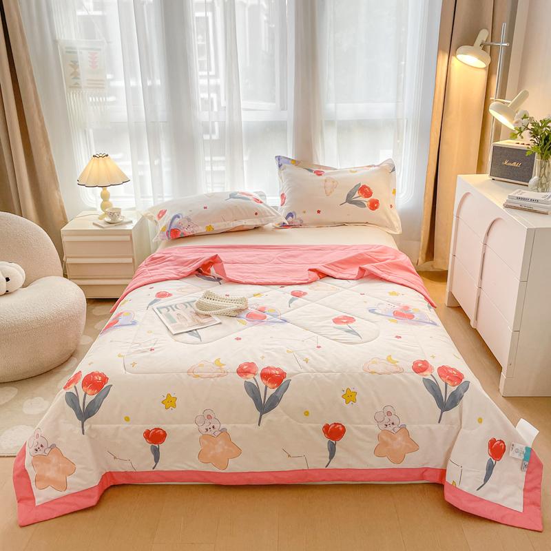 Pastoral Flowers Print Summer Quilt 100% Cotton Home Bedroom Soft Breathable Air Conditioning Quilted Quilt Machine Washable