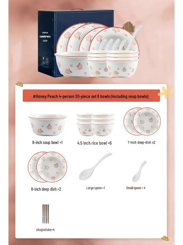 Kangmo Peach Ceramic Dinnerware Set, 20-Piece for 4