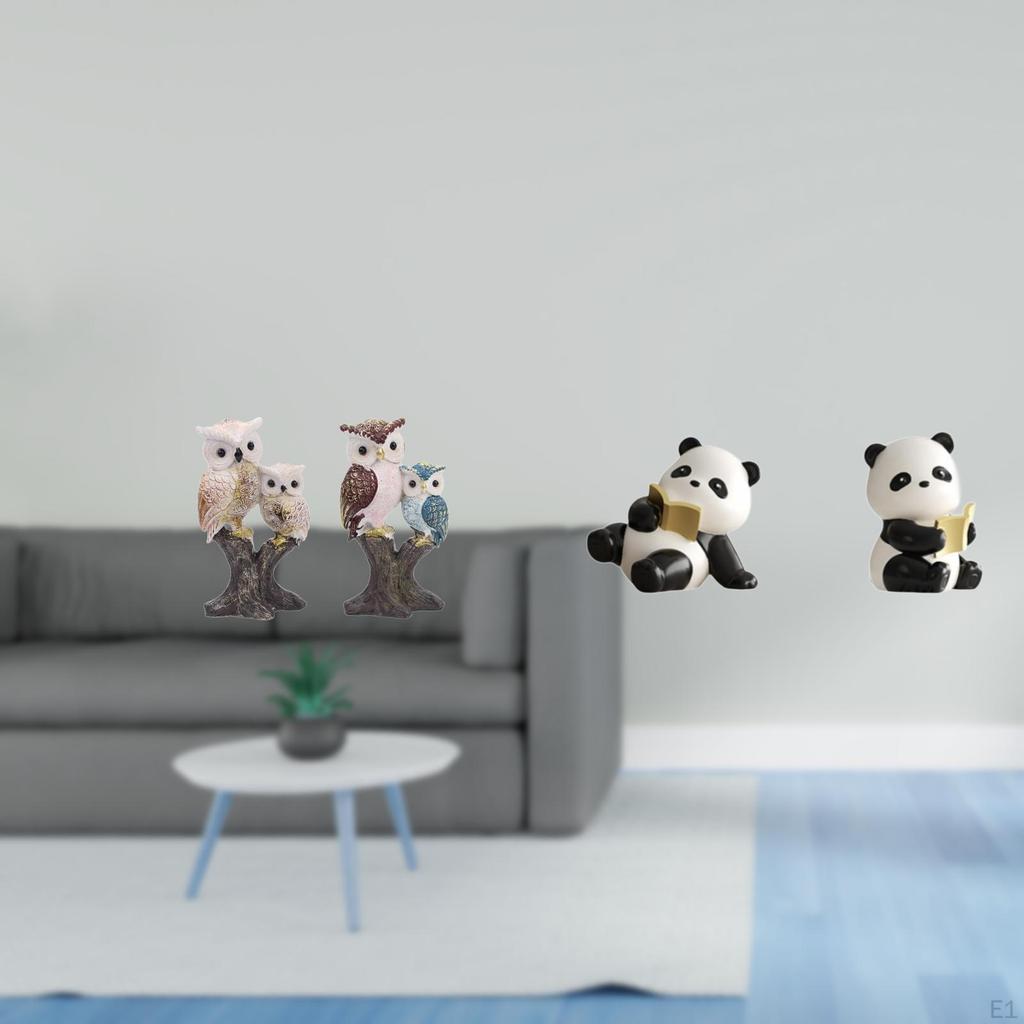 Animal Figurines Collection Realistic Owl And Panda Sculptures Decorative Bookends Ornaments for