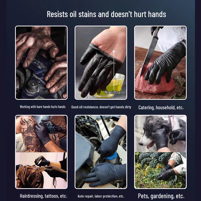 Black Nitrile Oil-Resistant Non-Slip Thickened Disposable Gloves for Industrial and Household Use