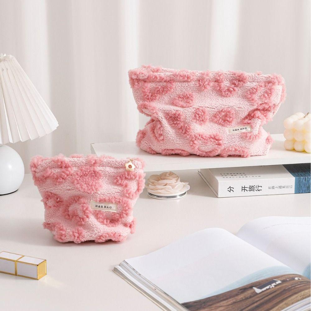 

Heart Shape Cosmetic Pouch Plush Stationery Bag Cute Storage Bag S
