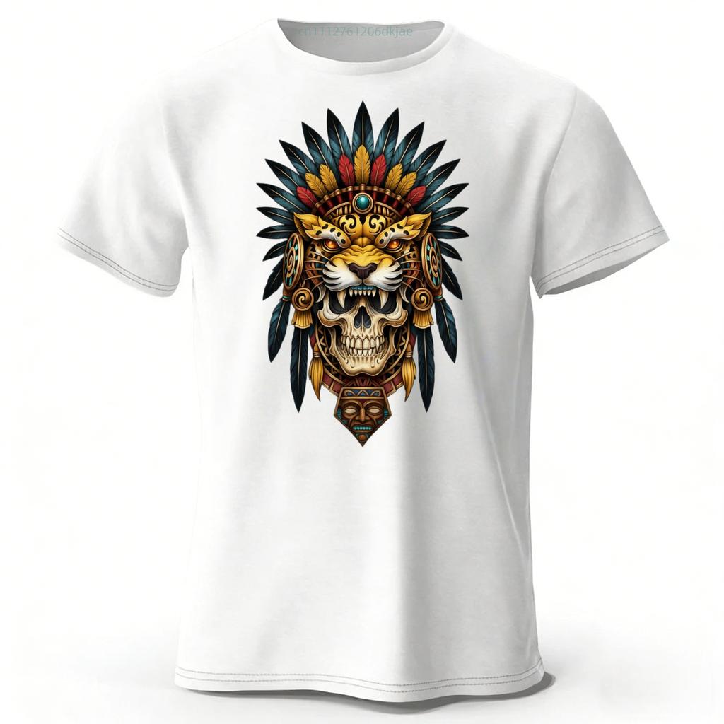 Fashionable South American Tribal Printed Pure Cotton Short Sleeved Shirt with Multiple Color Options for Men's Casual T-shirt