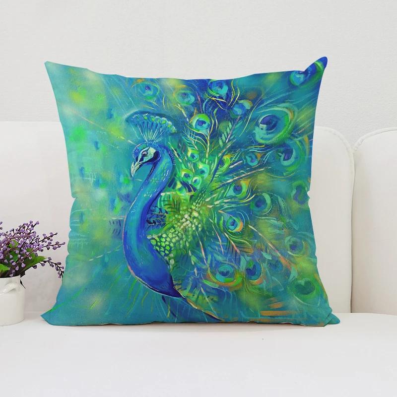 Europe and the United States Sofa Cushion Sets Beautiful Peacock Double-sided Printed Pillow Covers Chair Lumbar Cushion 45x45cm
