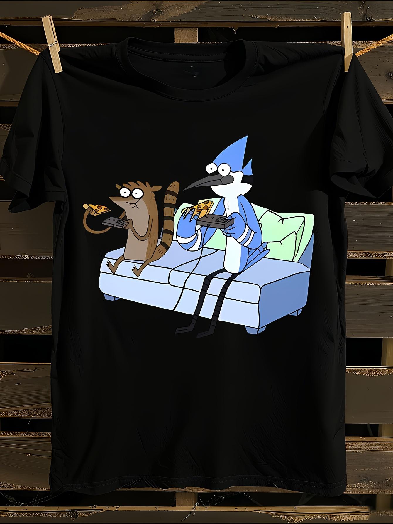Mordecai Rigby Pizza Video Games Tshirt L