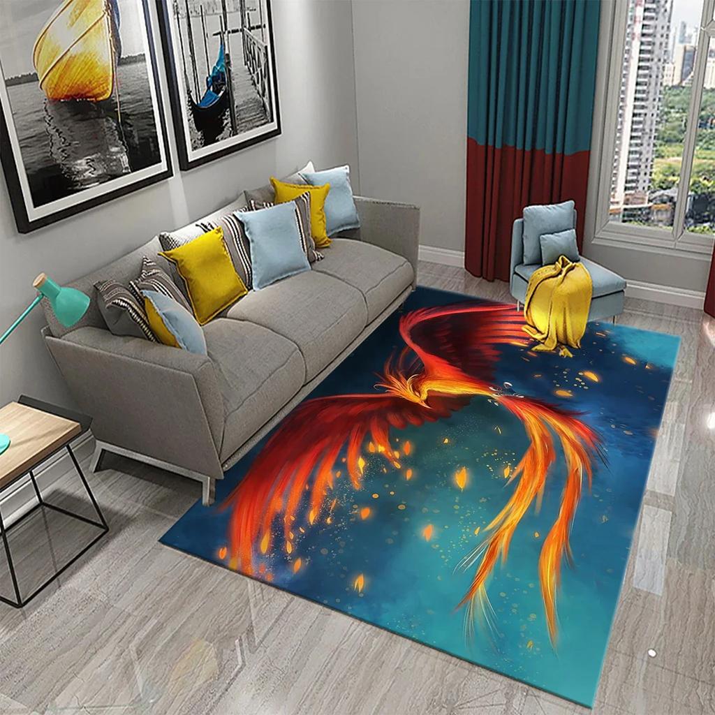 Czerwony Dywan z Feniksem 3D Dywanik Obszarowy Duży Dywan do Salonu Sypialni Dekoracja Sofy Kuchnia Łazienka Antypoślizgowa Mata Podłogowa Dywan