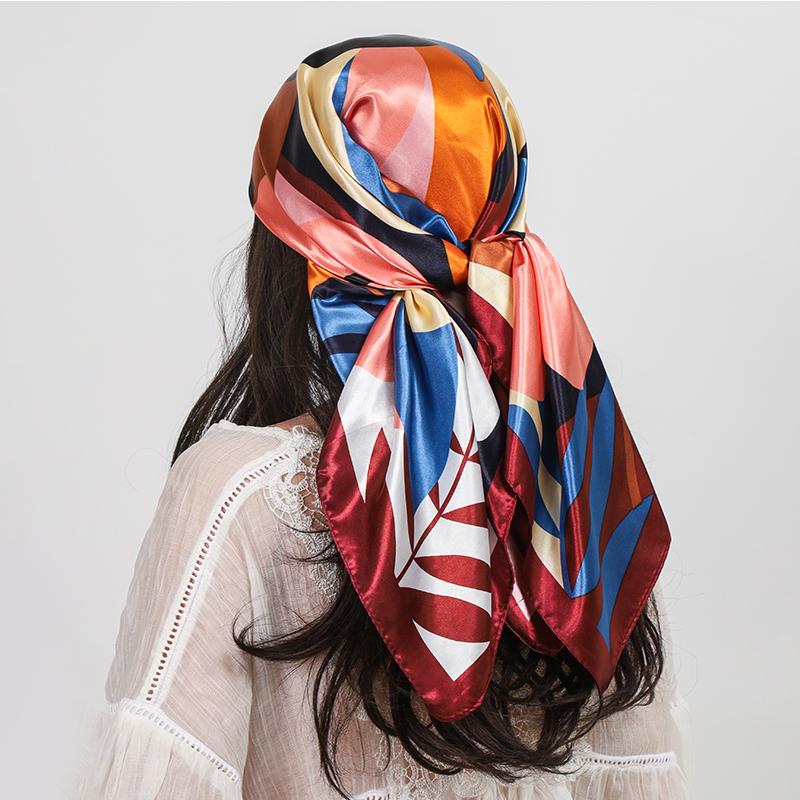 

90*90Cm Elegant Print Silk Scarf Satin Square Scarf Women Hijab Neckerchief Shawl Wraps Headband Hair Accessories Bandana 90x90cm