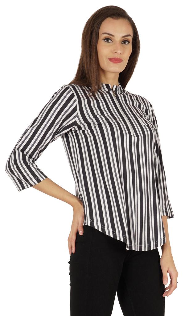 Inkmeso Fashionable Printed Casual Top For Women  s Mandarin Collar Relaxed-Fit Tunic