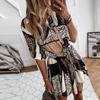 Women Leopard Shirt Dress Long Sleeve Turn-down Collar Sashes Mini Dress Single Button OL Lady Sexy Dress