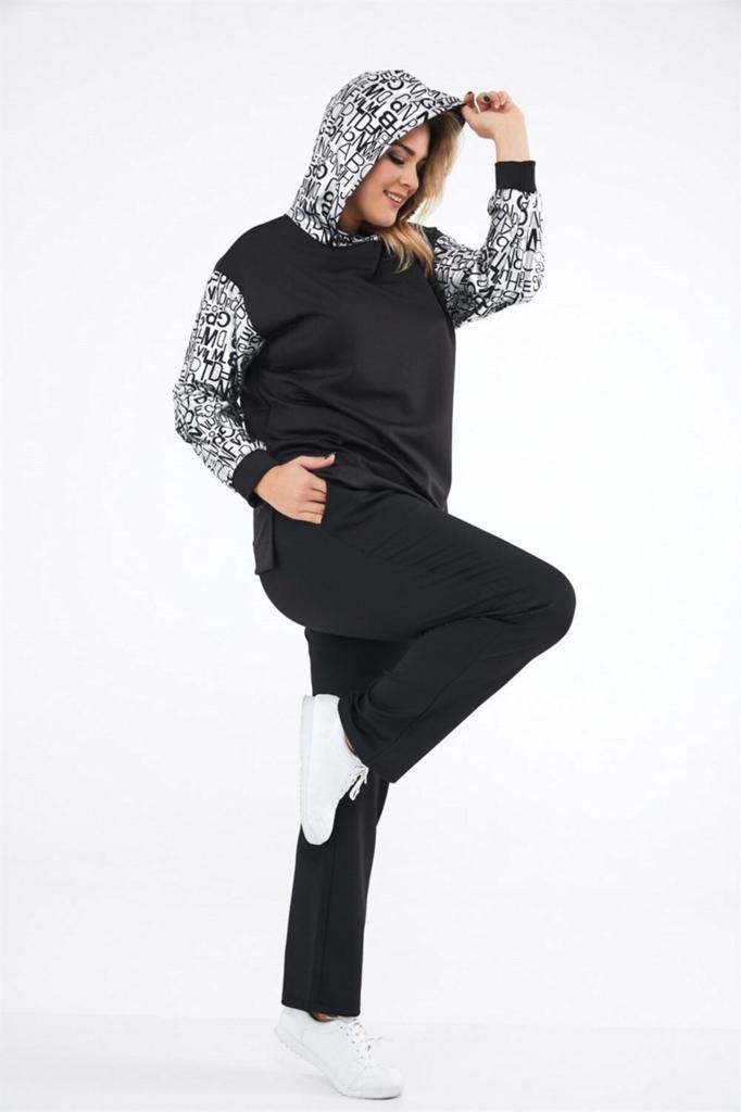 Damen Stil Übergröße Hose Schwarz Röhrenbein Strickhose