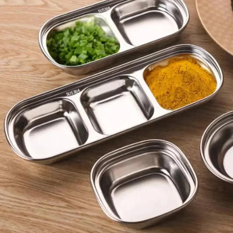 Stainless Steel 3-compartment Dip Tray Seasoning Sauce Seasoning Tray BBQ Restaurant Cutlery Tableware Gravy Boats