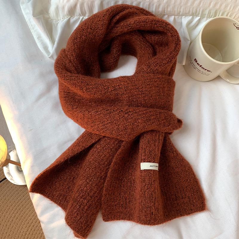 Scarf Women's New Winter Knitted Wool Scarf Red Korean Version Versatile High End Solid Color Warm Couple