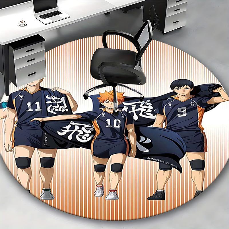1pc Haikyuu! Karasuno High Volleyball Team Uniform Round Carpet, Office Chair Mat, NonSlip Rug for Home Decor, Gift, Office, Living Room