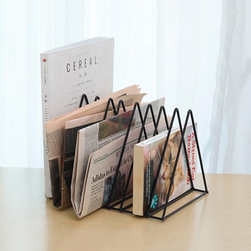 Book Storage Rack Desktop Iron Bookshelf Vinyl Records Holder Newspaper Magazines Stand Stationary Organizer Display Shelf Home