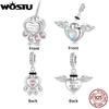 WOSTU Real 925 Silver Pet Memorial Urn Ashes Pendant Angel Wing Pink Paw Charms Fit Bracelet Necklace Family DIY Gift