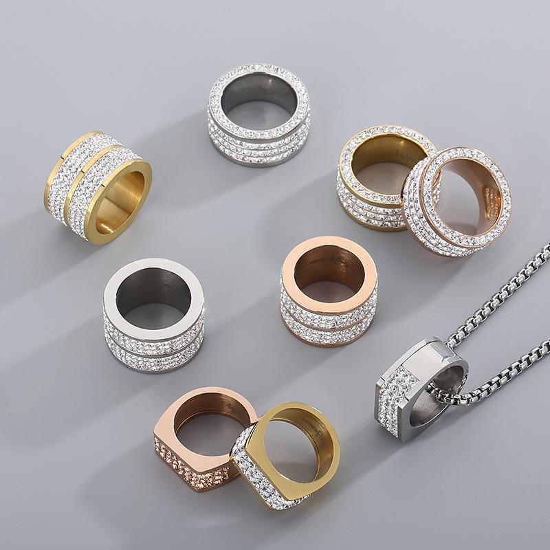 Punk Fashion Gold Color Zircon Pendant Neckalces Men Women Hiphop Titanium Stainless Steel Rhinestone Choker Necklace Jewelry