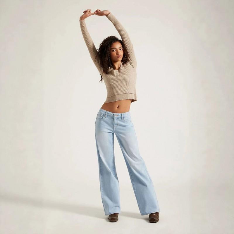 Washed Distressed Slim Fit Jeans Women Low Rise Straight Leg Wide Denim Pants