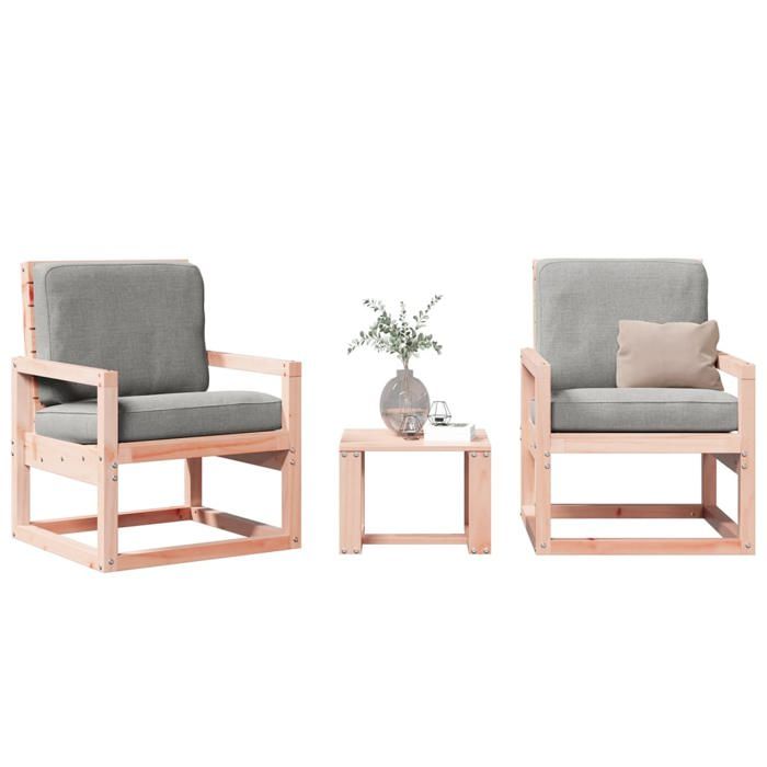 VidaXL Salon de Jardin 3 pcs, Sièges de Patio, Ensemble de Meubles, Mobilier de Terrasse Arrière-cour Extérieur, Bois Massif 832555
