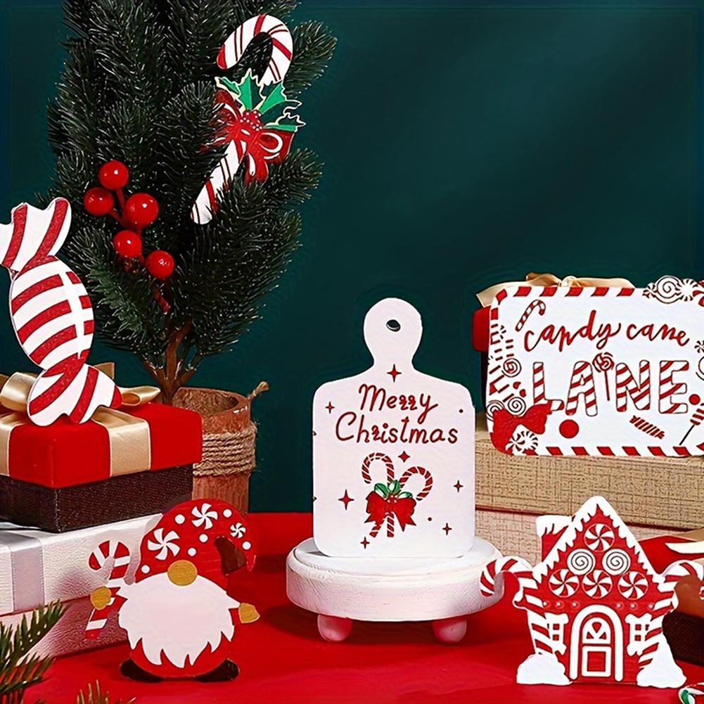 11pcs Santa Tiered Tray Decor Wooden Signs Festival Party Desktop Centerpieces Decor Home Decoration