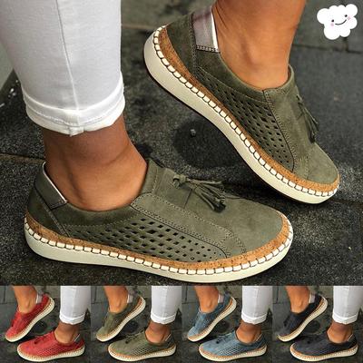 Autumn Women's Fashion Hollow-Out Round Toe Slip On Shoes Flat with Sneakers