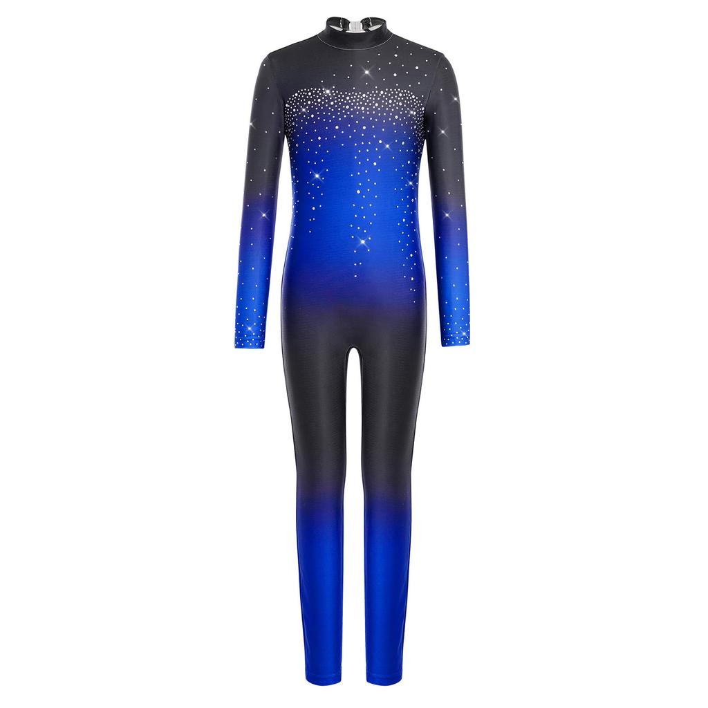 Macacão Feminino Cor Degradê Gola Alta Manga Longa Costas com Abertura Strass Brilhante Body