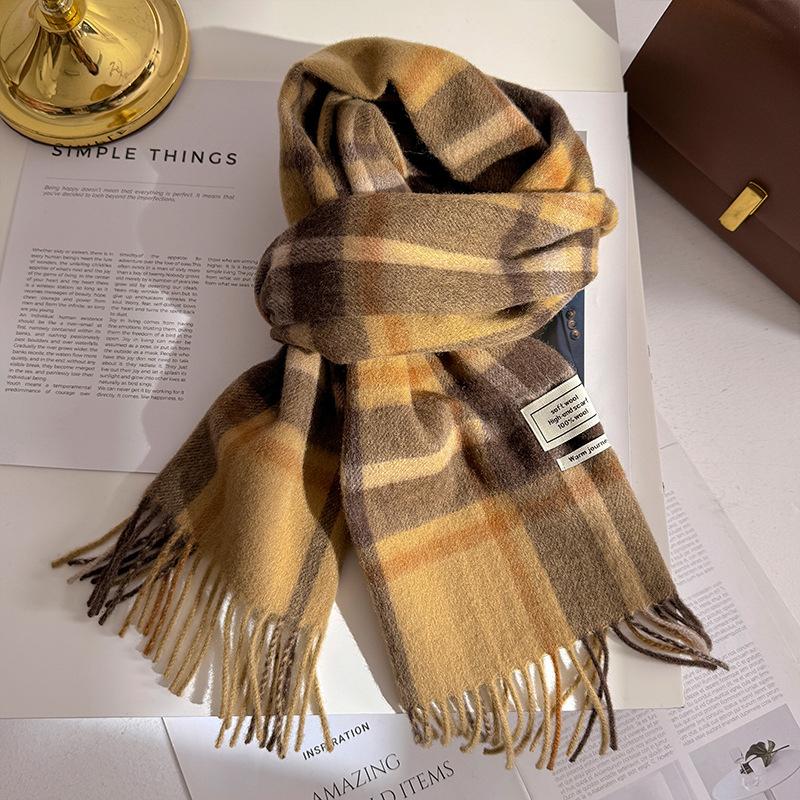 100% Pure Wool Winter Scarf for Women Long Warm Cashmere Scarves Hijab Lady Plaid Shawl Wrap Female Pashmina Bandana Headscarves