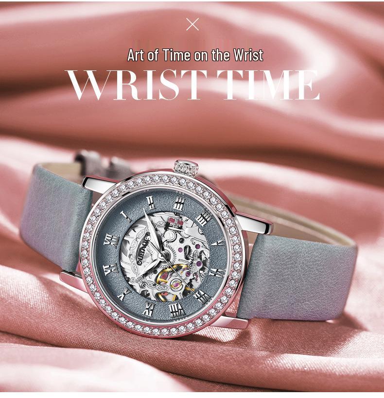 OUBAOER Women's Casual Mechanical Watch with Roman Numeral Dial, Waterproof Design