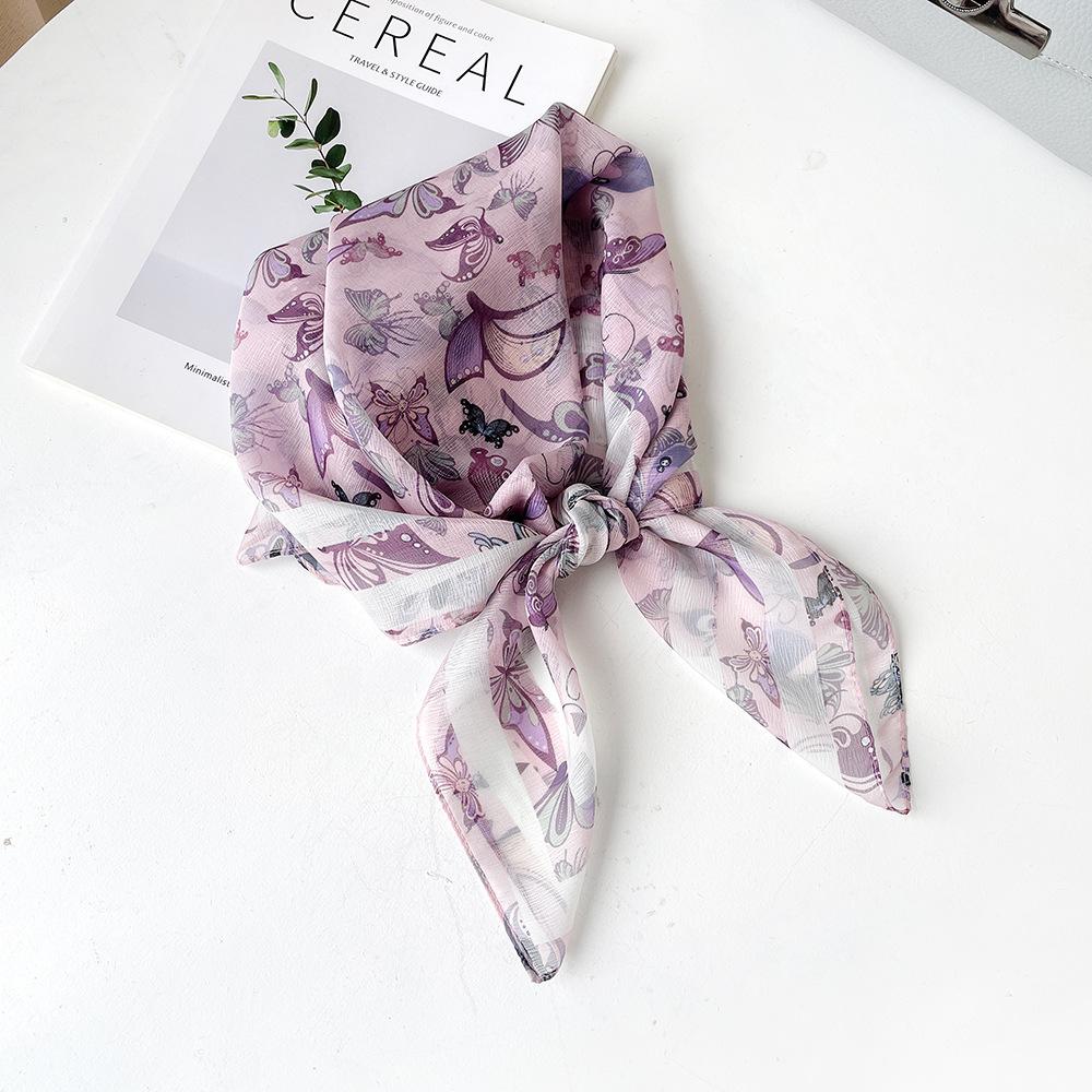 Temperament Silk Scarf Square Scarf Women's Soft Xili Yarn Versatile Scarf Sun Protection Neck Covering Scarf Cashew Nut Square Scarf Thin Scarf