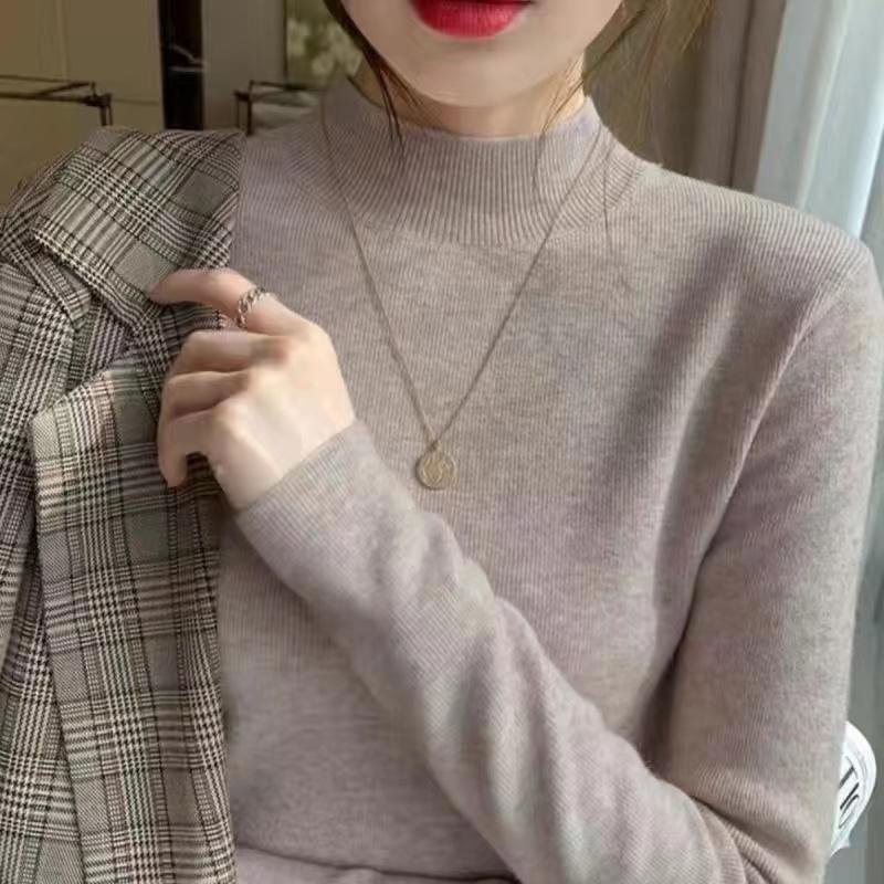 Pulover cu gât țesut pentru femei Topuri elastice pentru femei Pulovere tricotate cu mânecă lungă Pulover tricotat cu fundul