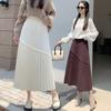 Black Knit Skirt Female Autumn and Winter High Waist A-line Skirt Long Slim Irregular Pleated Skirt