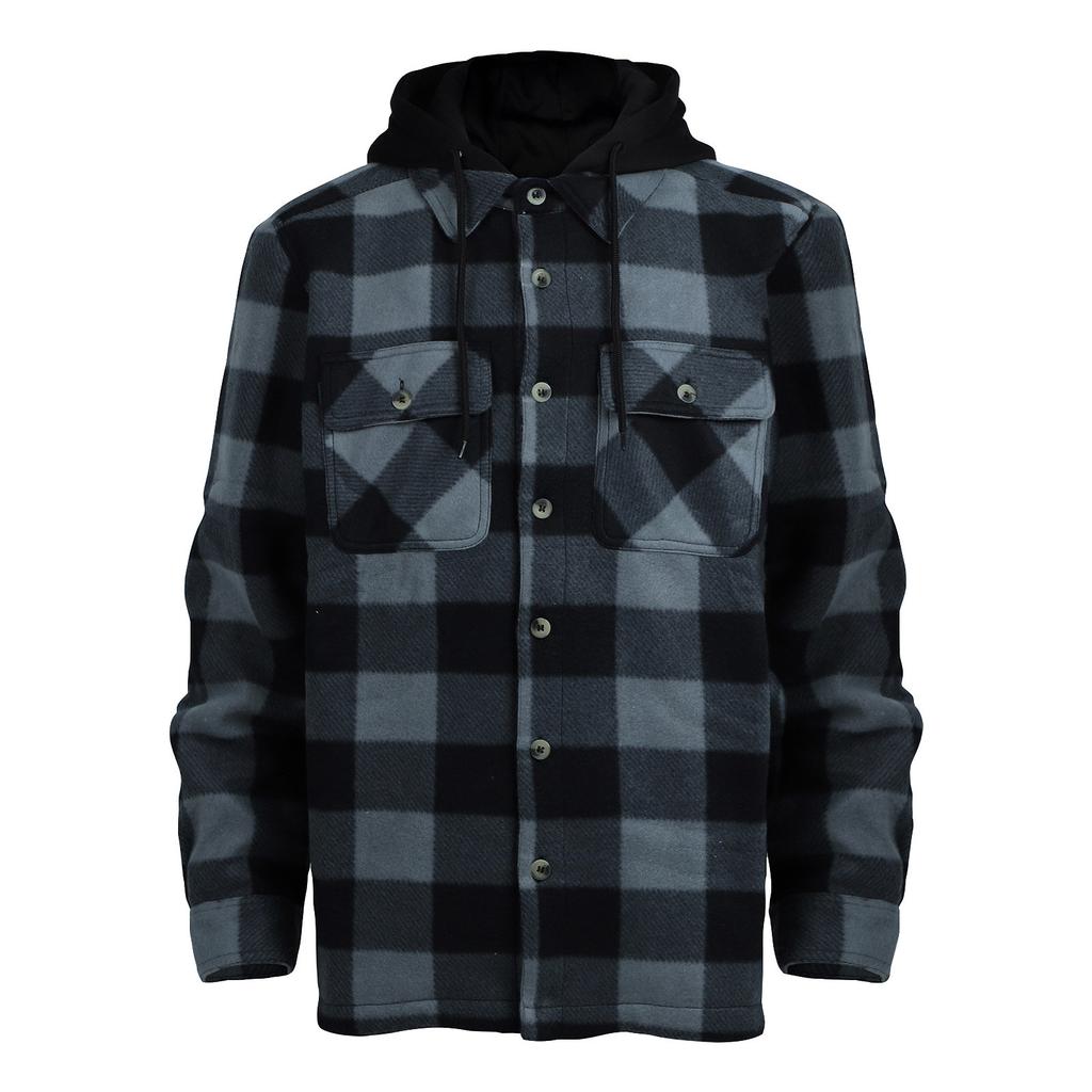 Men's Plaid Long Sleeve Shirt Men's Pocket Button Hooded Sweatshirt