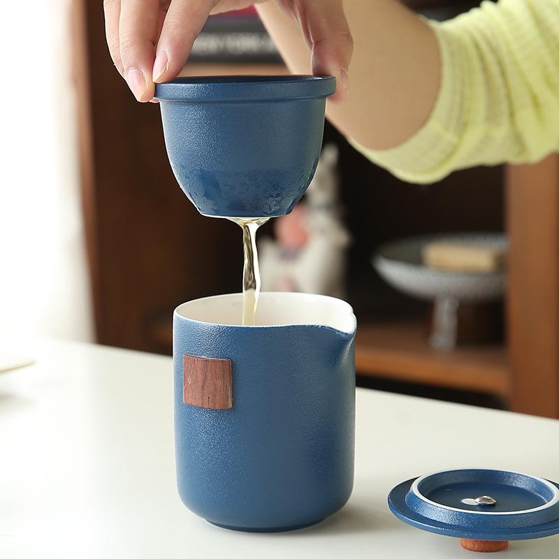 Coarse Pottery Travel Tea Set, Practical Company Gift Printing Creative Ceramic Express Cup Convenient Leather Bag