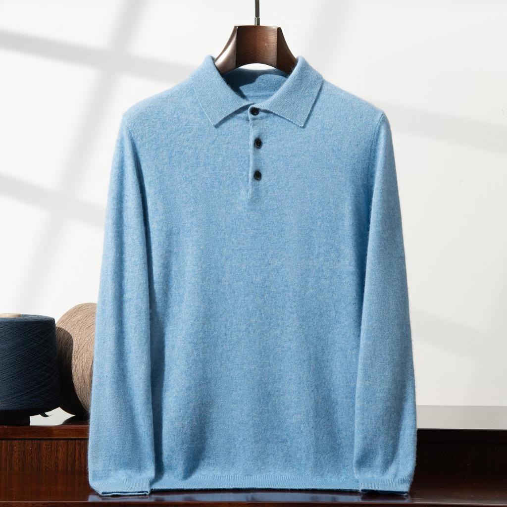 Men's Cashmere Polo Collar Sweater - Loose Fit, Long Sleeve Knitwear for Autumn & Winter