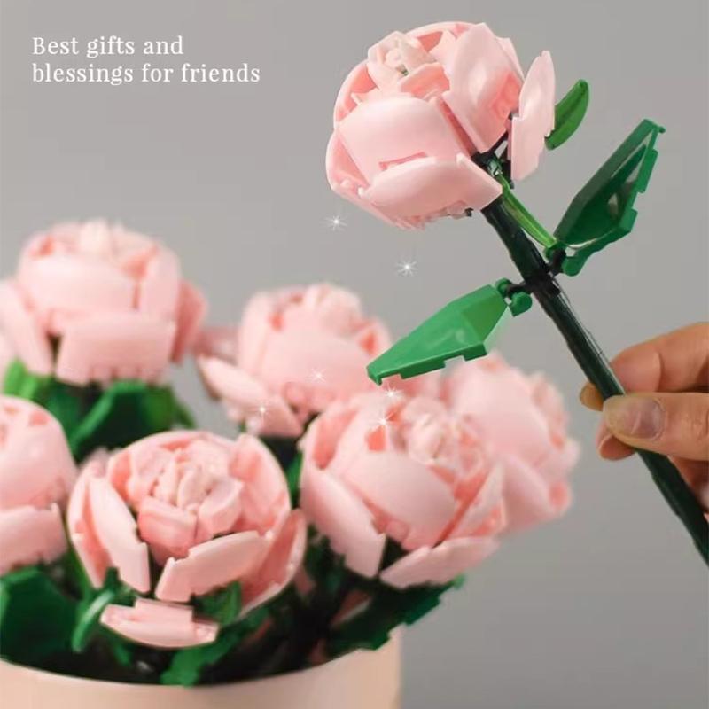 Creative Romantic Rose Flower Home Desk Plant Bouquet Decoration Building Blocks Bricks Birthday Valentine's Day Gifts for Girls Lover Lady