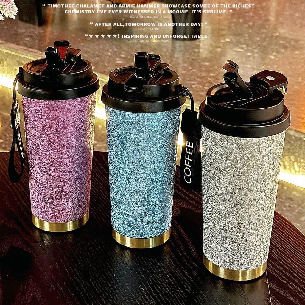 Sparkling Thermos Cup Stainless Steel Hot Drink Water Glass Large Capacity Beverage Cups Milk Tea Coffee Latte Cold Drink Mugs