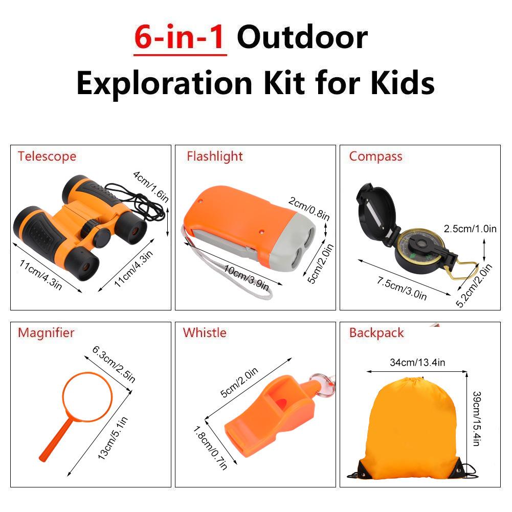 6 Stück Outdoor-Erkundungsfernglas-Set für junge Kinder, pädagogisches Geschenk zum Campen, Wandern, Orange
