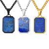 Trendy Stainless Steel Necklace for Men, Square Blue Natural Stone Pendant Necklace, Hip Hop Punk Jewelry Gifts