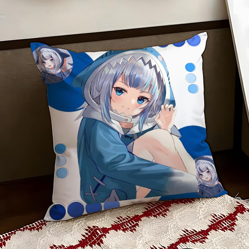 Cute GGawr Gura Cushion Cover Reversible Soft Durable Pillow Cover Home Car MultiScene Use for Daily Comfort